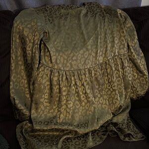 Umgee Olive Leopard Print Long Sleeve Dress